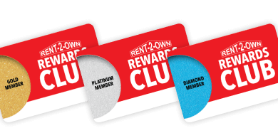 Rent-2-Own Rewards Club Gold, Platinum and Diamond member cards
